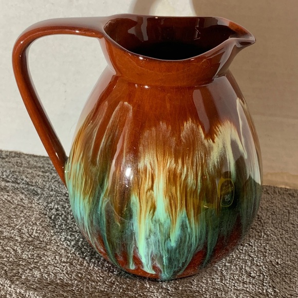 CCC Canada Art Pottery Canadian Ceramic Craft Pitcher Rainbow Drip Glaze 6" Tall - Picture 3 of 8